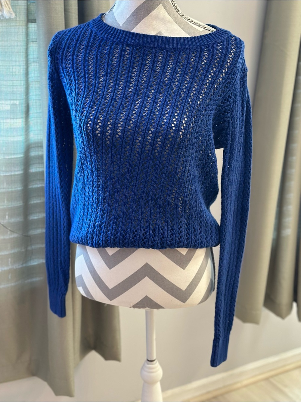 Forever 21+ Cobalt Blue Open Knit Cotton Sweater Size M